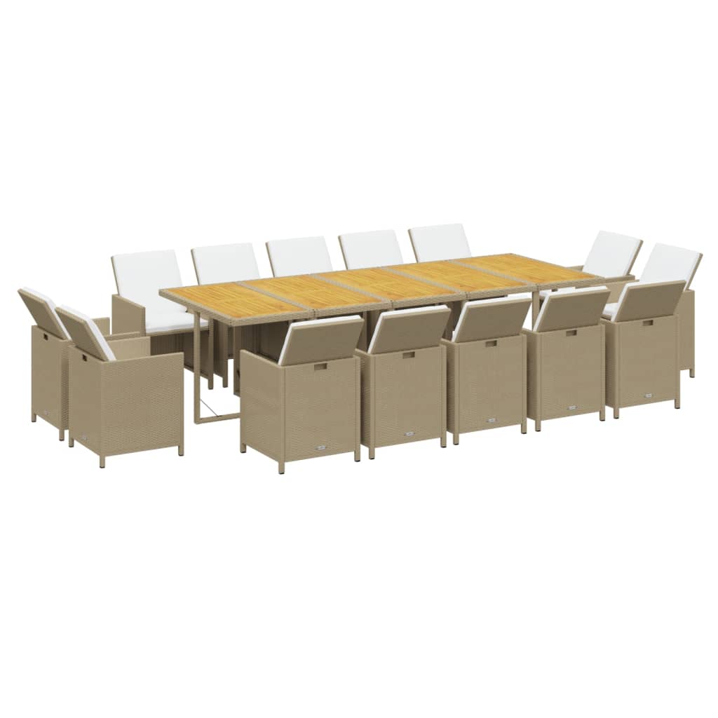 spisebordssæt til haven 15 dele med hynder polyrattan beige
