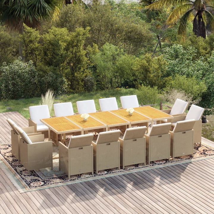 spisebordssæt til haven 15 dele med hynder polyrattan beige