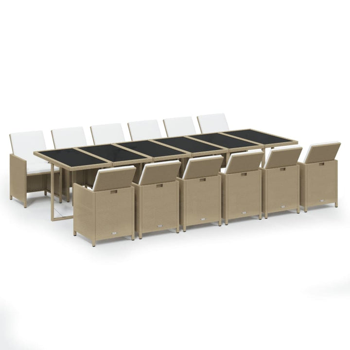 spisebordssæt til haven 13 dele med hynder polyrattan beige