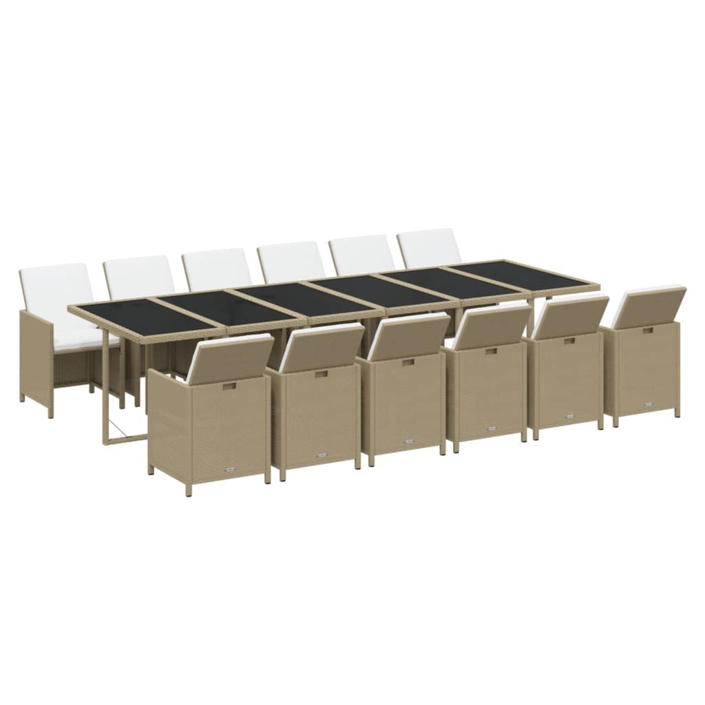 spisebordssæt til haven 13 dele med hynder polyrattan beige