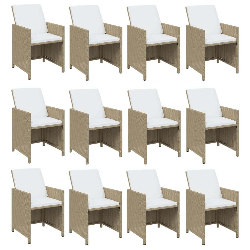 spisebordssæt til haven 13 dele med hynder polyrattan beige