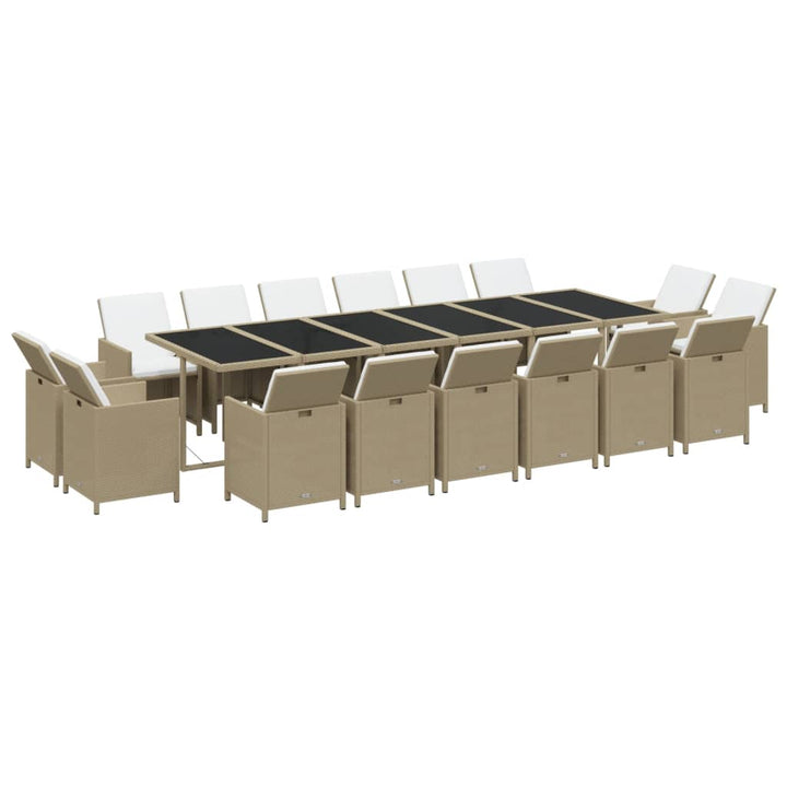 spisebordssæt til haven 17 dele med hynder polyrattan beige