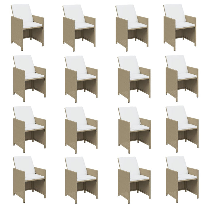 spisebordssæt til haven 17 dele med hynder polyrattan beige