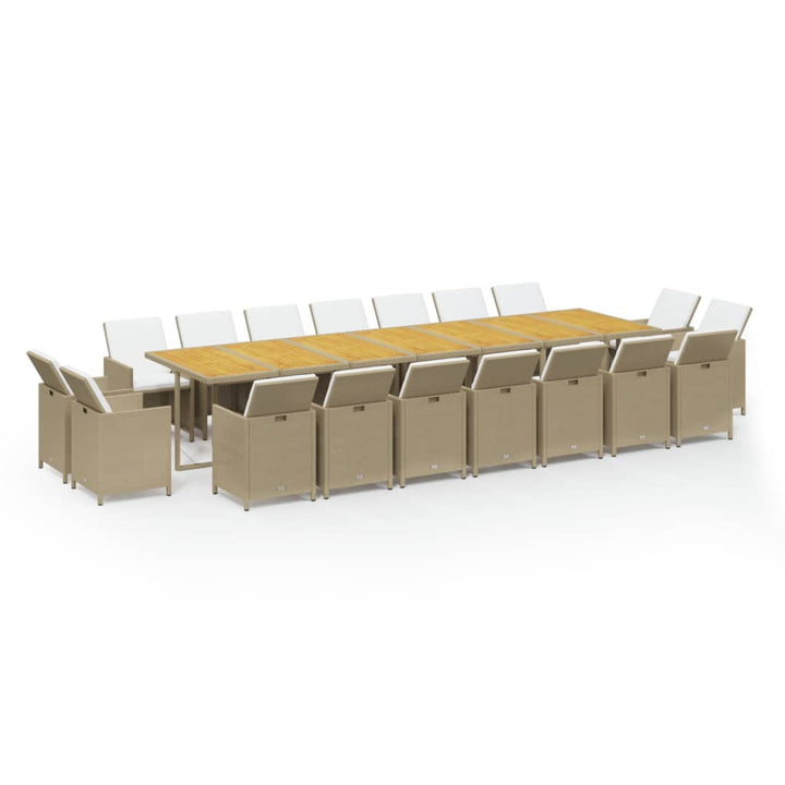 spisebordssæt til haven 19 dele med hynder polyrattan beige