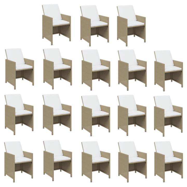 spisebordssæt til haven 19 dele med hynder polyrattan beige