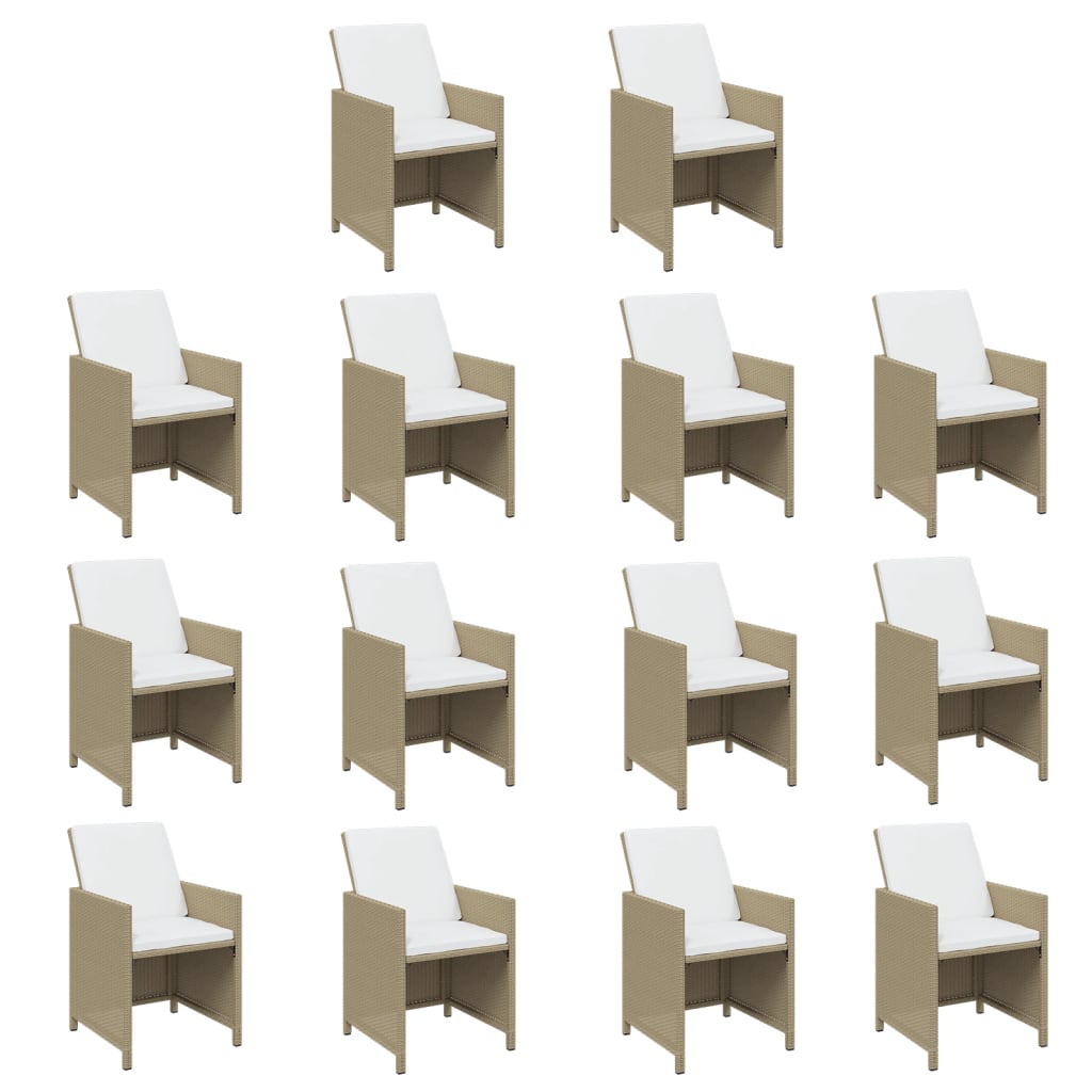 spisebordssæt til haven 19 dele med hynder polyrattan beige