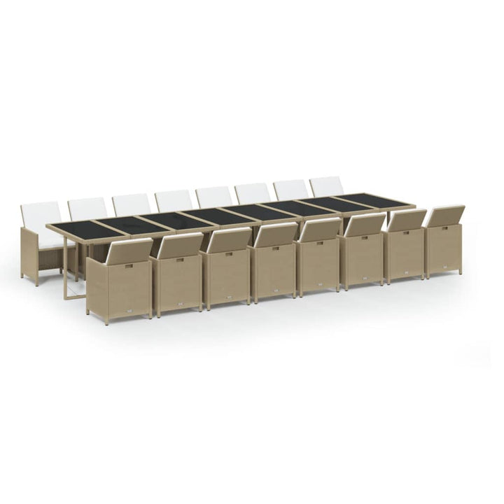 spisebordssæt til haven 17 dele med hynder polyrattan beige