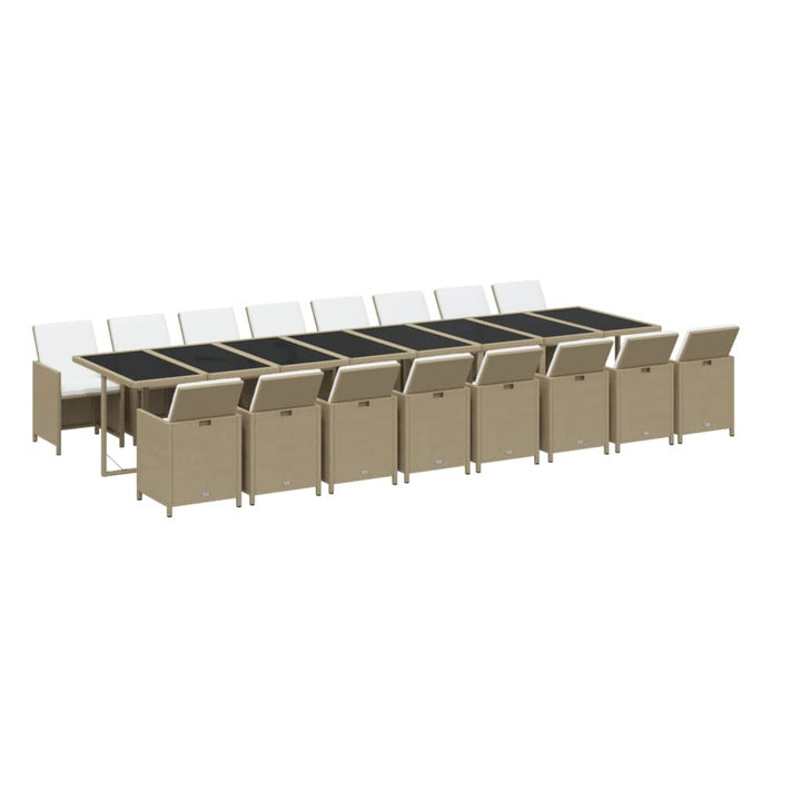 spisebordssæt til haven 17 dele med hynder polyrattan beige