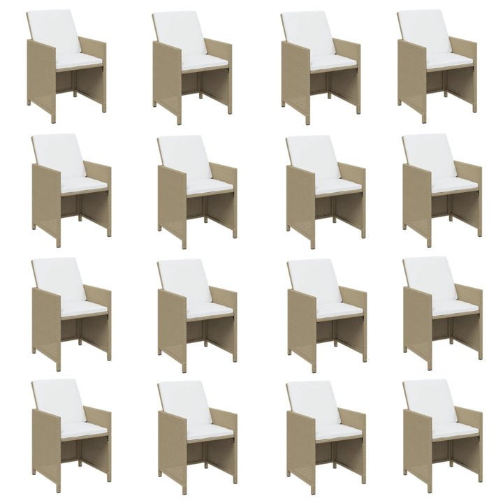 spisebordssæt til haven 21 dele med hynder polyrattan beige