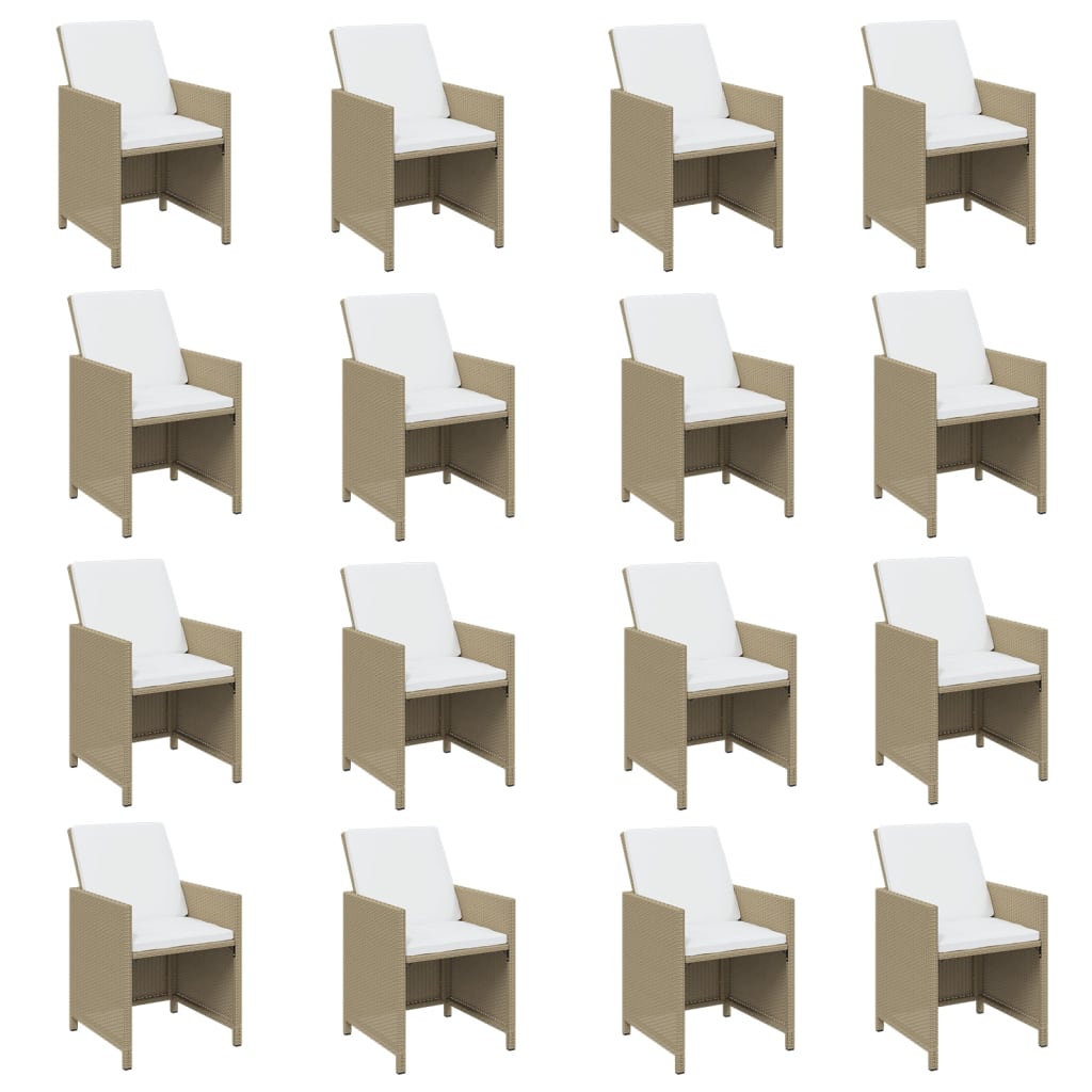 spisebordssæt til haven 21 dele med hynder polyrattan beige