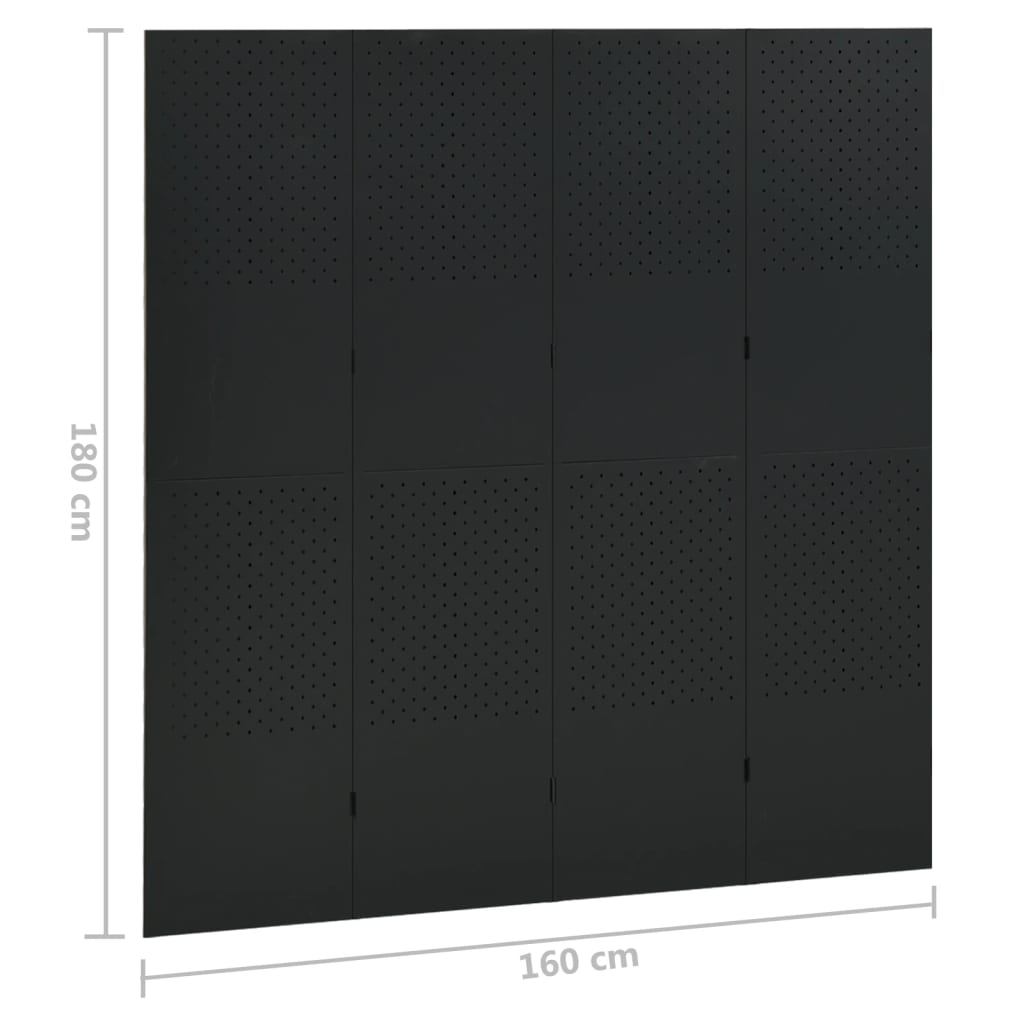 4-panels rumdelere 2 stk. 160x180 cm stål sort