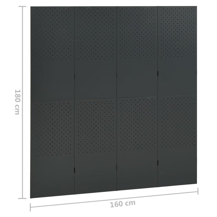 4-panels rumdelere 2 stk. 160x180 cm stål antracitgrå