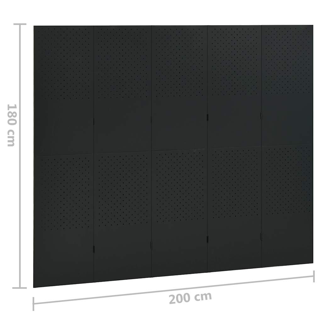 5-panels rumdeler 2 stk. 200x180 cm stål sort