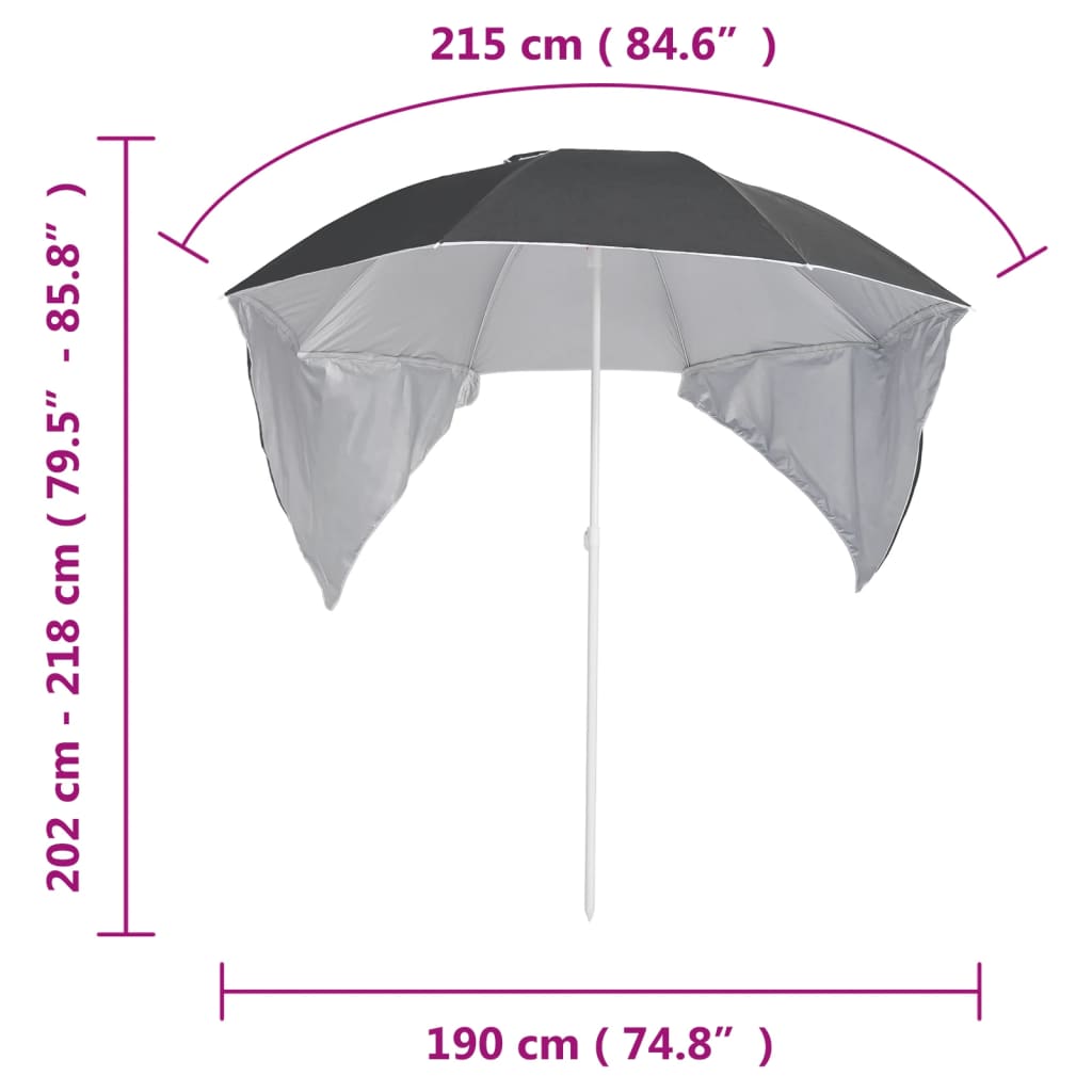 strandparasol med sidevægge 215 cm antracitgrå