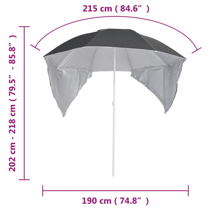 strandparasol med sidevægge 215 cm antracitgrå