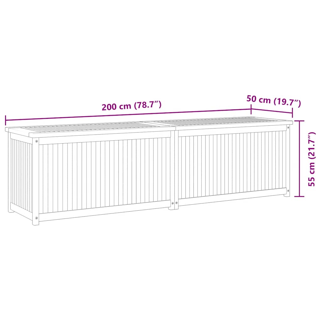 hyndeboks 200x50x55 cm massivt teaktræ