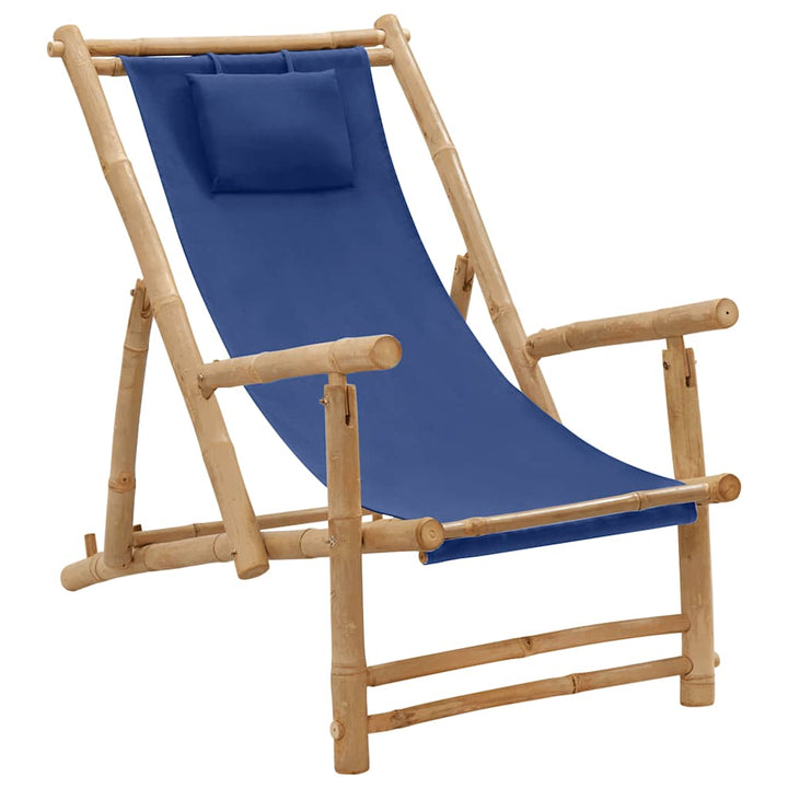 strandstol bambus og kanvas marineblå