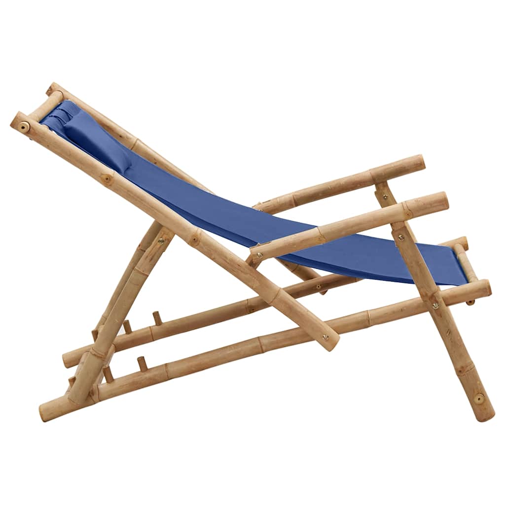 strandstol bambus og kanvas marineblå