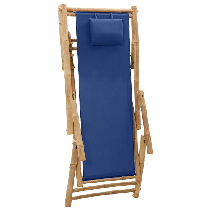 strandstol bambus og kanvas marineblå