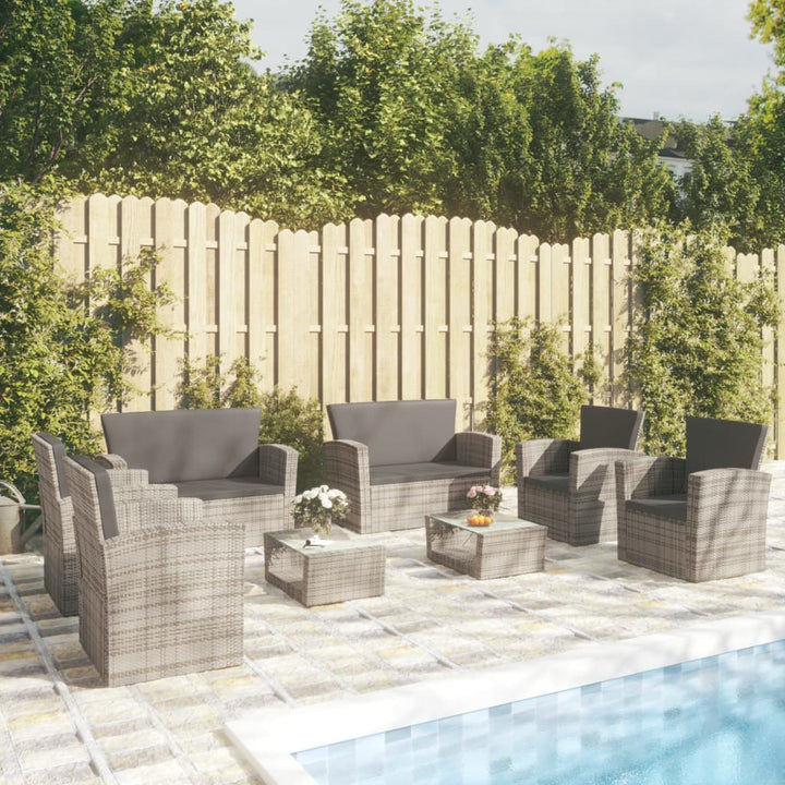 loungesæt til haven 8 dele med hynder polyrattan grå