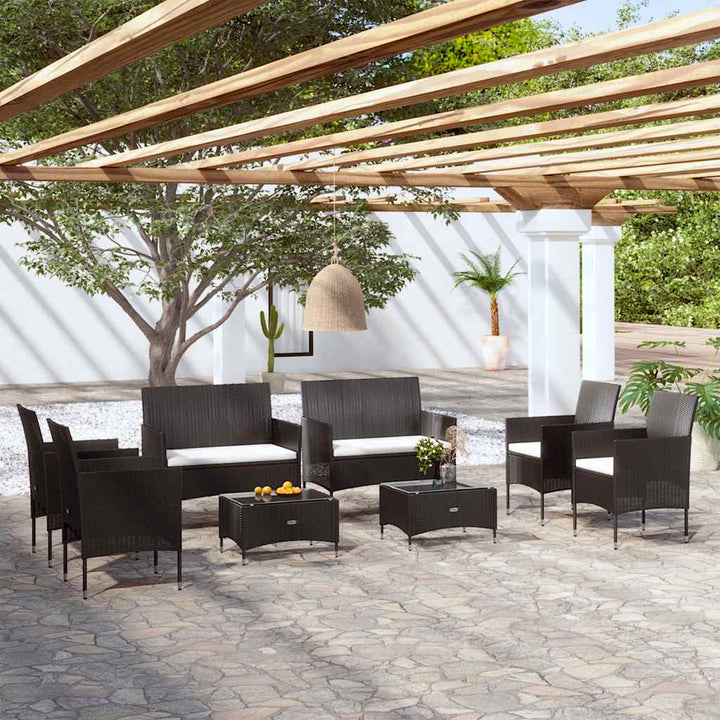 loungesæt til haven 8 dele med hynder polyrattan sort