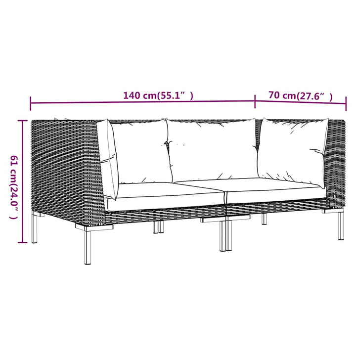 moduler til havesofa 2 stk. med hynder halvrundt polyrattan