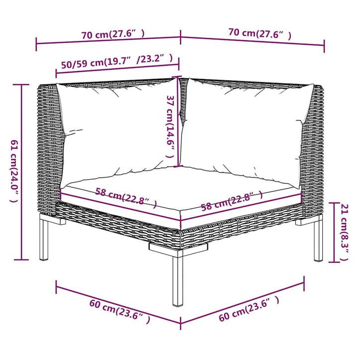 moduler til havesofa 2 stk. med hynder halvrundt polyrattan