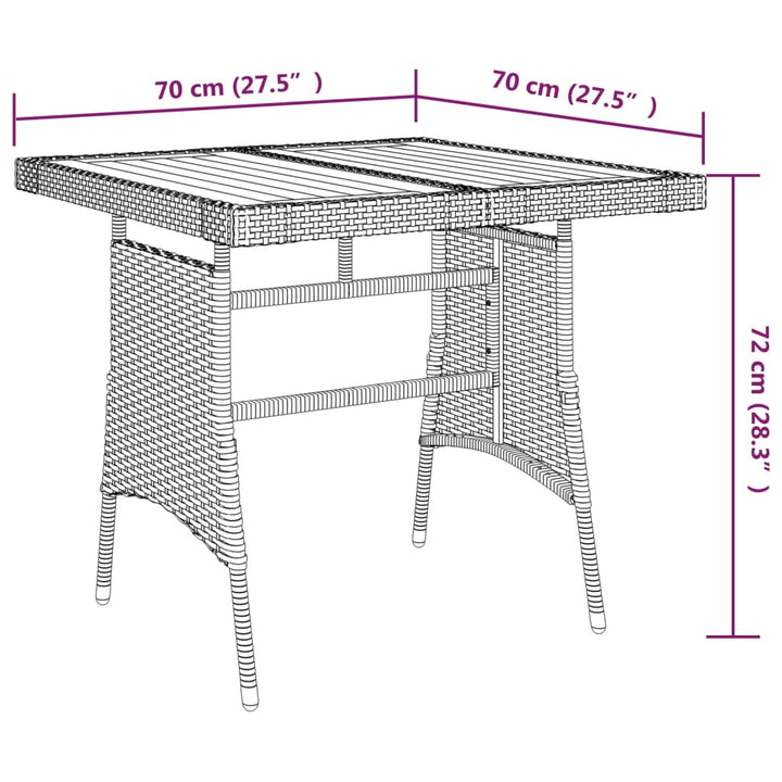 havebord 70x70x72 cm polyrattan og massivt akacietræ sort