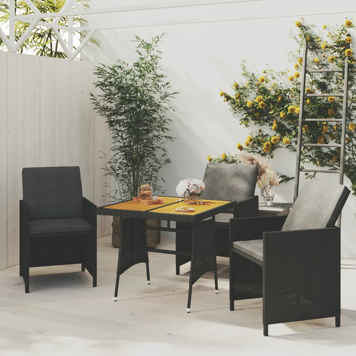 havebord 70x70x72 cm polyrattan og massivt akacietræ sort