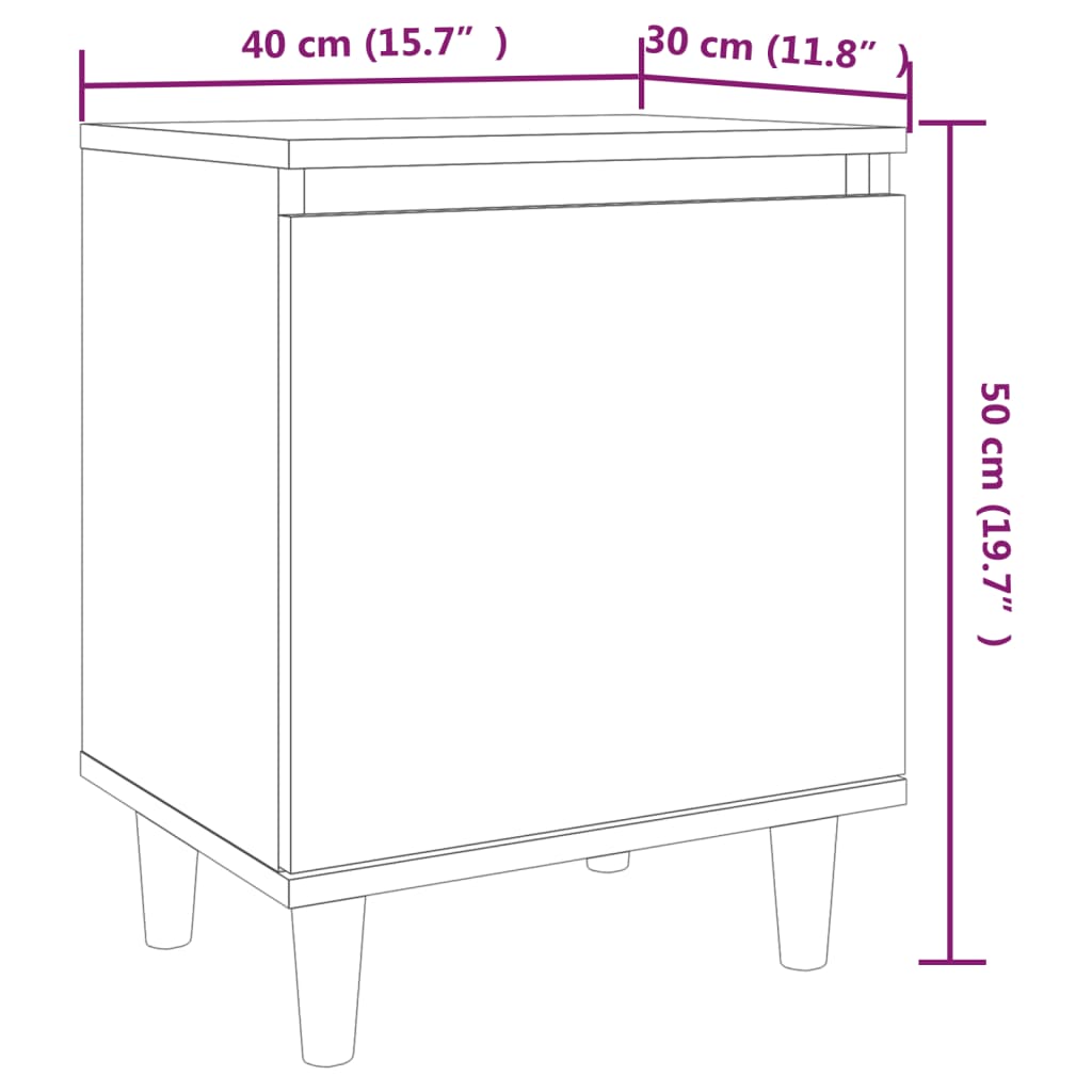 sengeborde 2 stk. med massive træben 40x30x50 cm røget egetræ