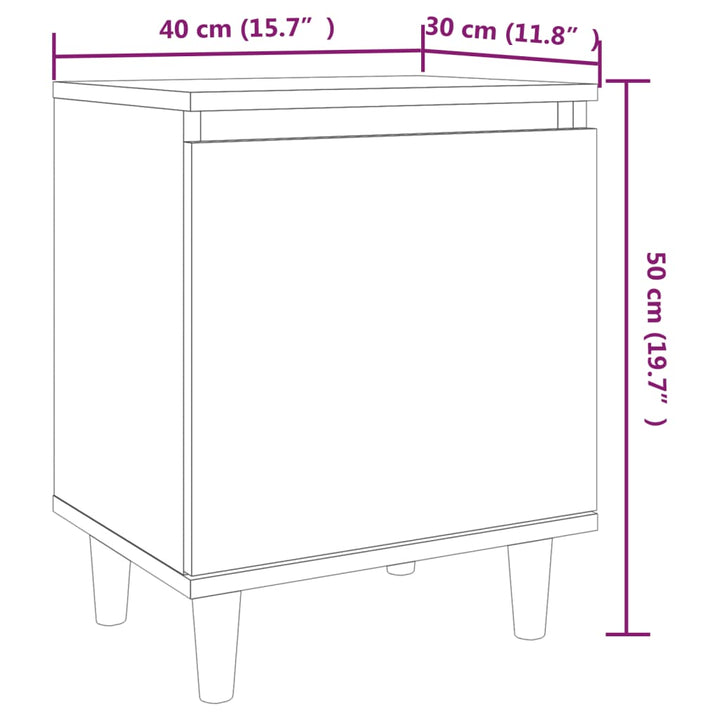 sengeborde 2 stk. med massive træben 40x30x50 cm røget egetræ