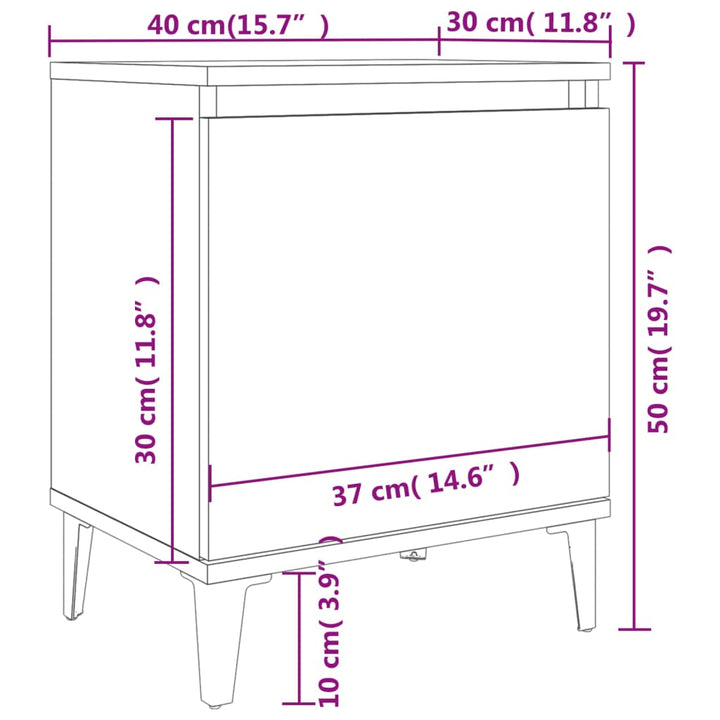 sengeborde med metalben 40x30x50 cm røget egetræsfarve