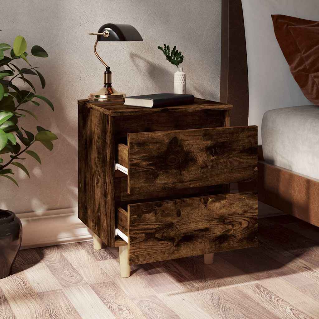sengebord med massive træben 40x35x50 cm røget egetræsfarve