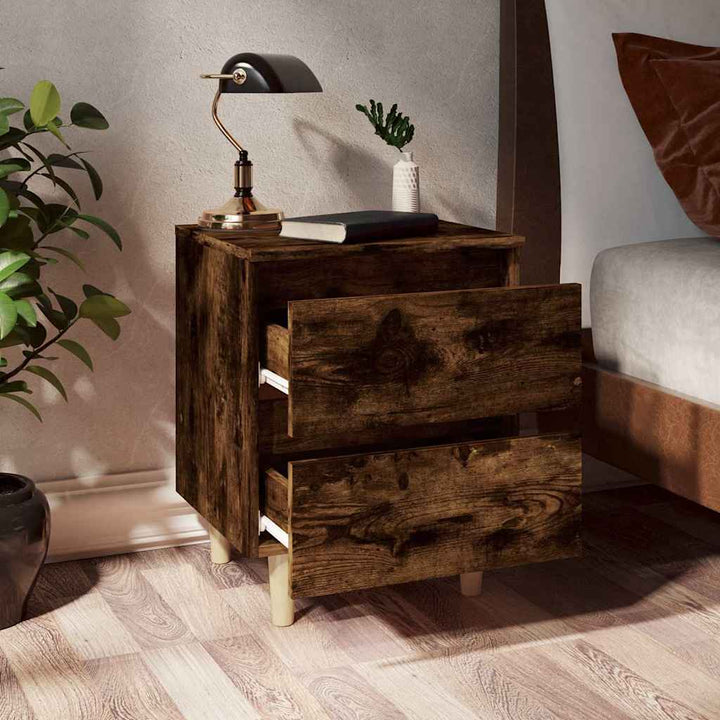 sengebord med massive træben 40x35x50 cm røget egetræsfarve