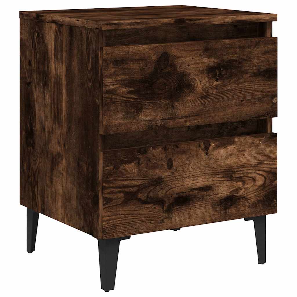 sengebord med metalben 40x35x50 cm røget egetræsfarve