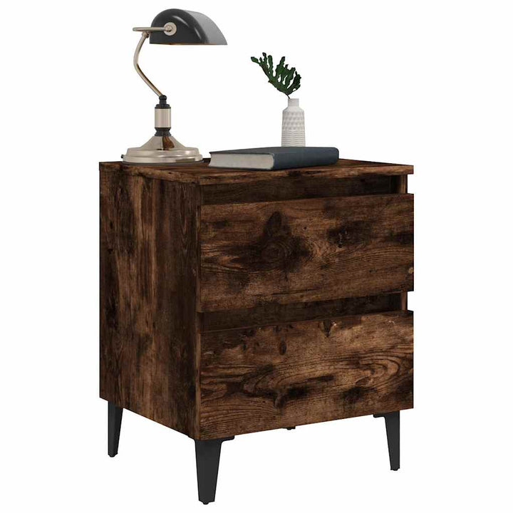 sengebord med metalben 40x35x50 cm røget egetræsfarve