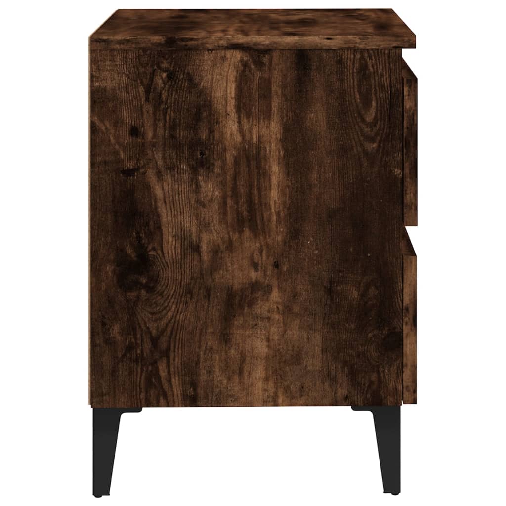 sengebord med metalben 40x35x50 cm røget egetræsfarve