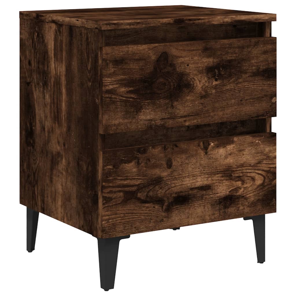 sengeborde 2 stk. med metalben 40x35x50 cm røget egetræsfarve