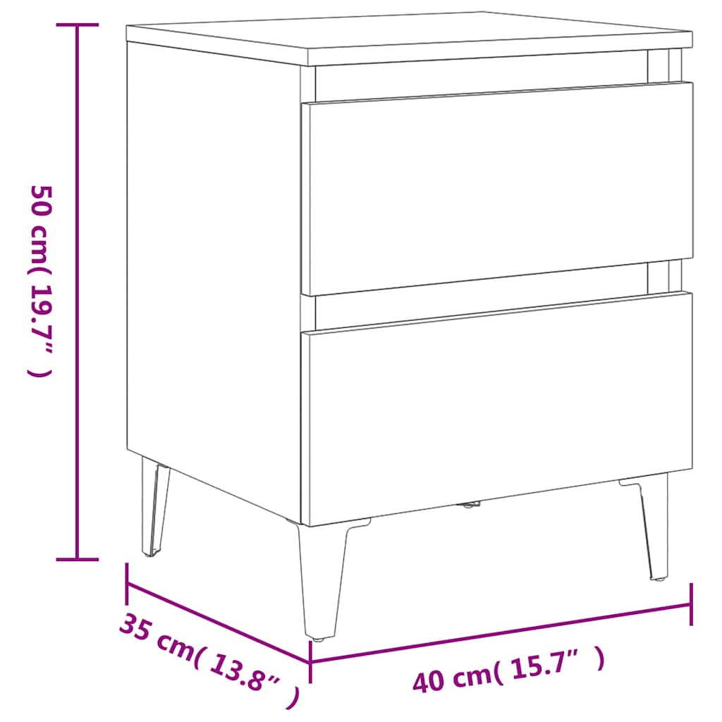 sengeborde 2 stk. med metalben 40x35x50 cm røget egetræsfarve