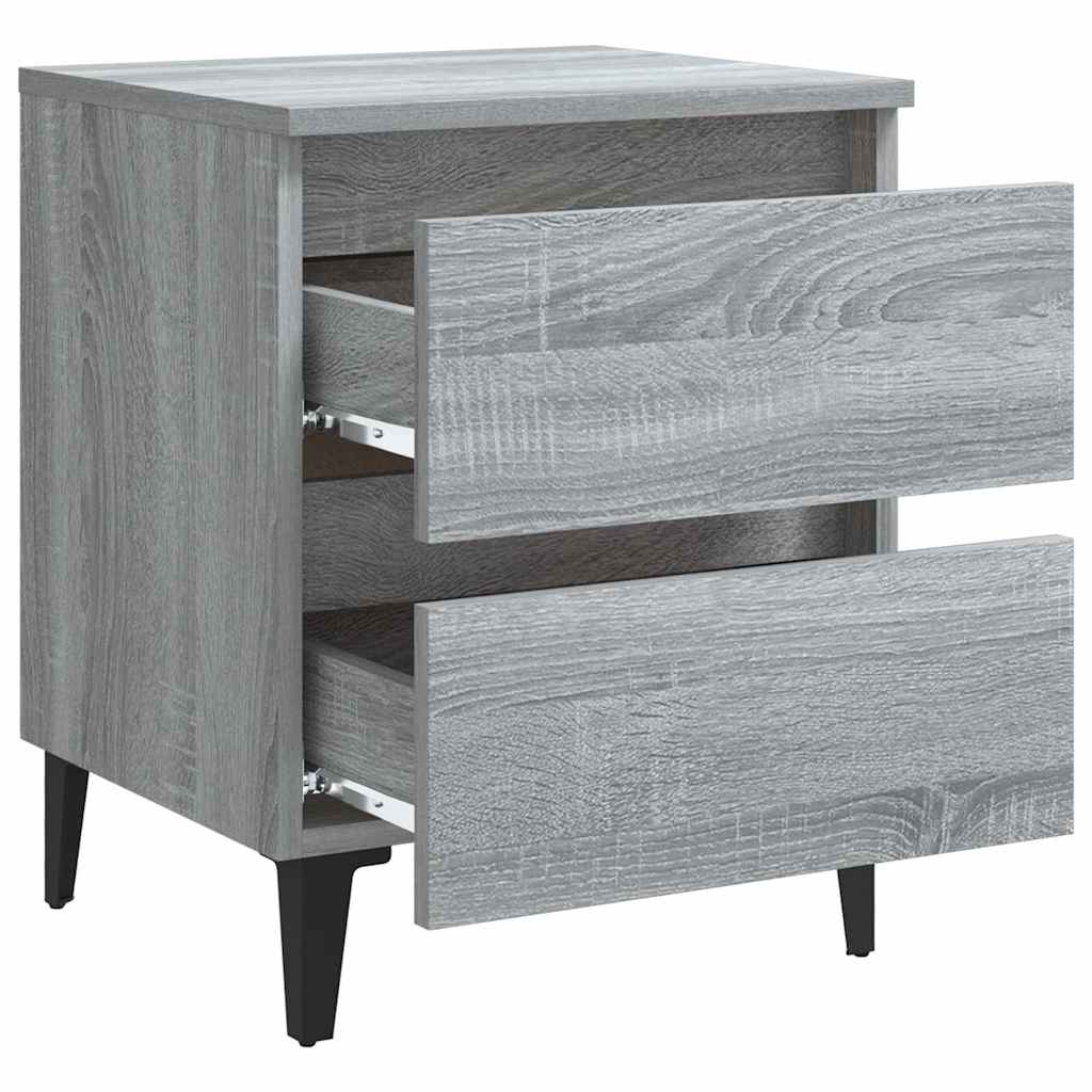 sengebord med metalben 40x35x50 cm grå sonoma-eg