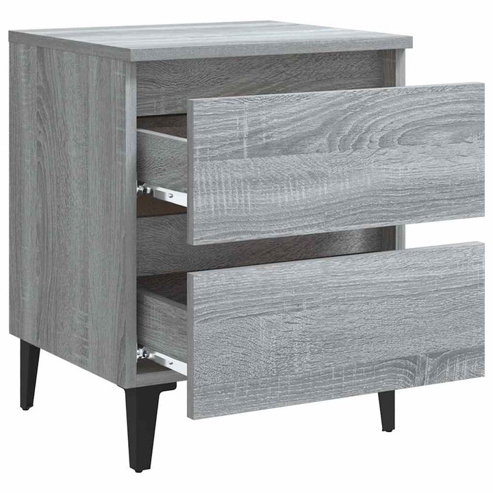 sengebord med metalben 40x35x50 cm grå sonoma-eg