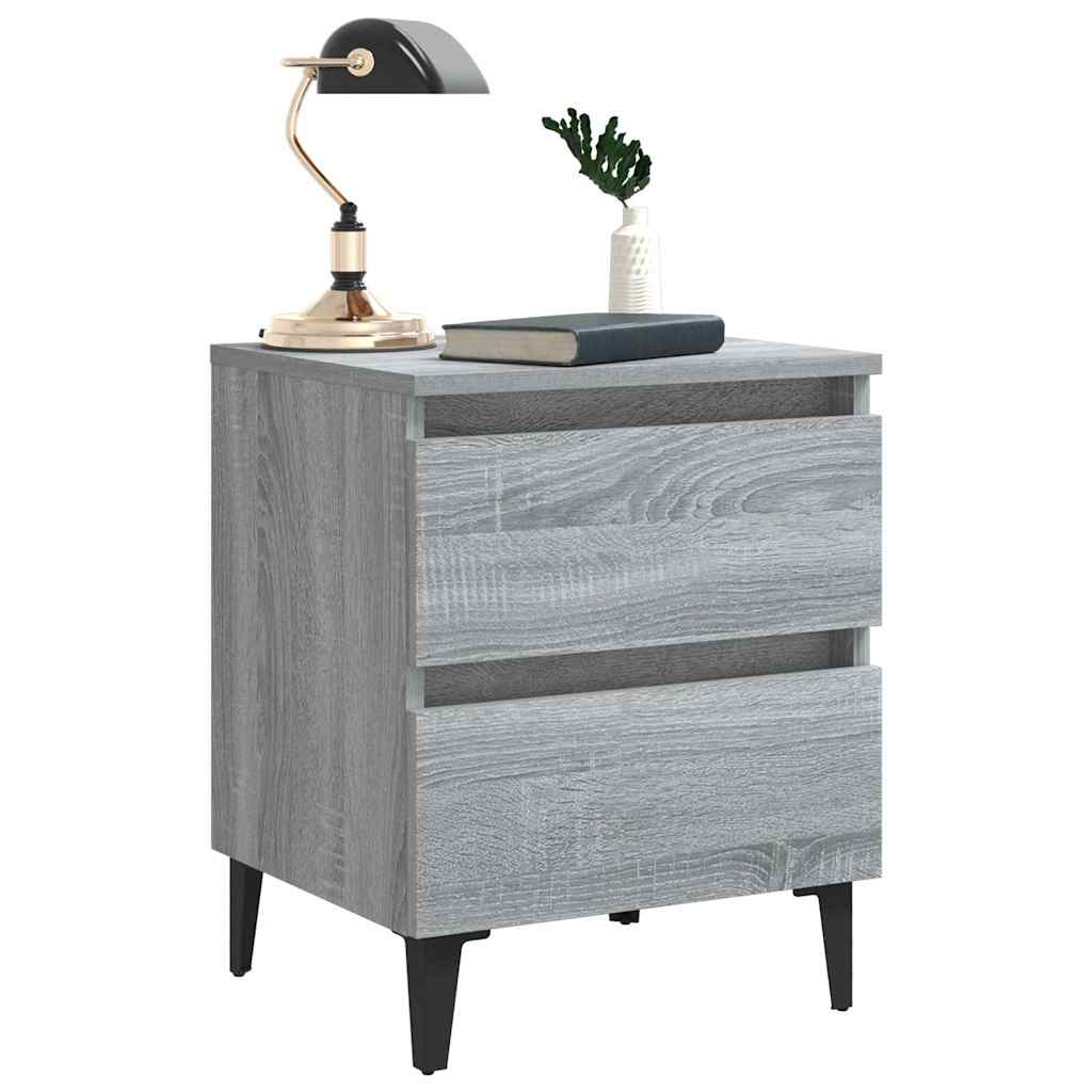 sengebord med metalben 40x35x50 cm grå sonoma-eg