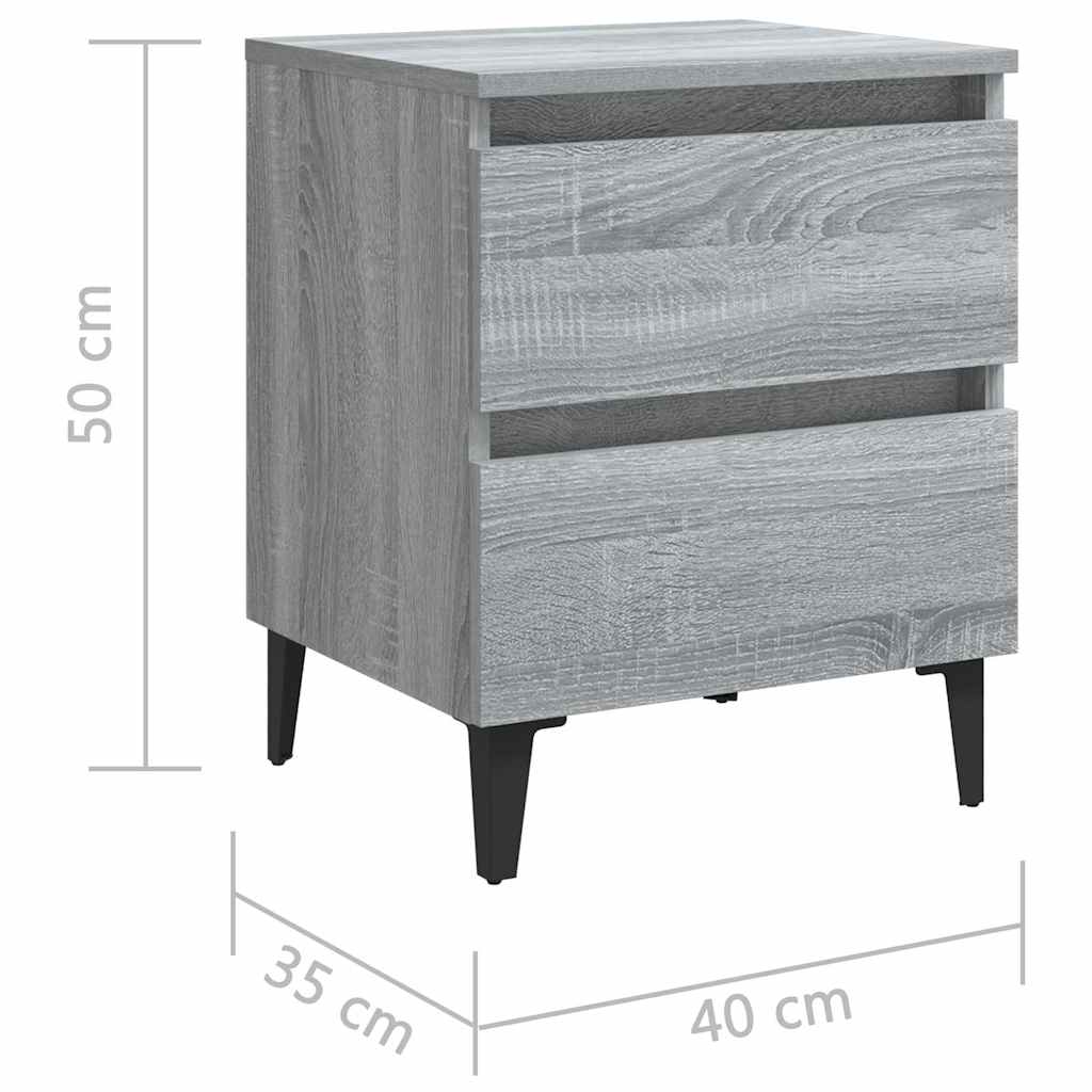 sengebord med metalben 40x35x50 cm grå sonoma-eg
