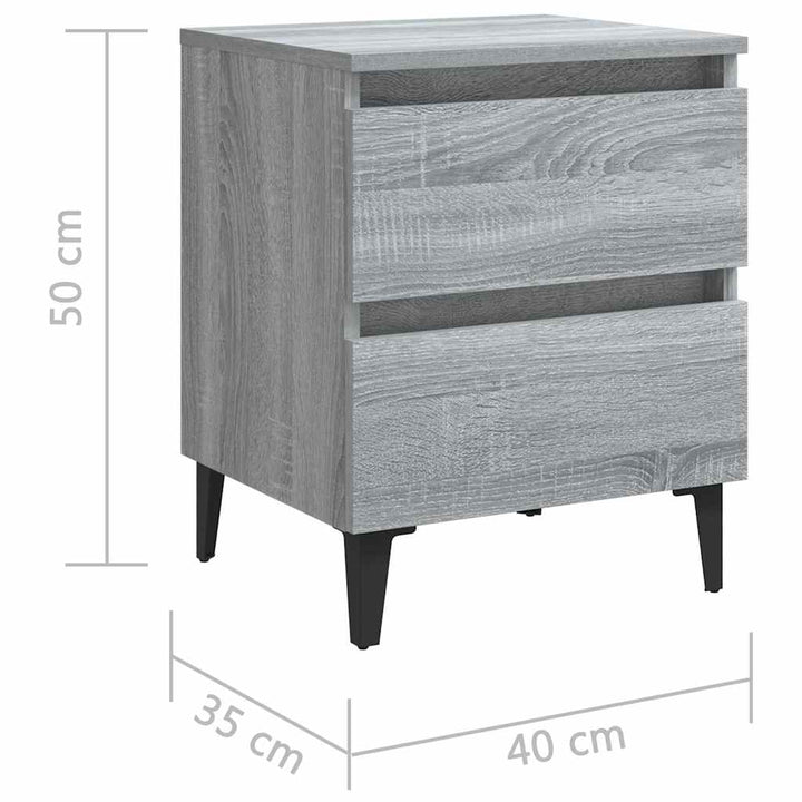 sengebord med metalben 40x35x50 cm grå sonoma-eg