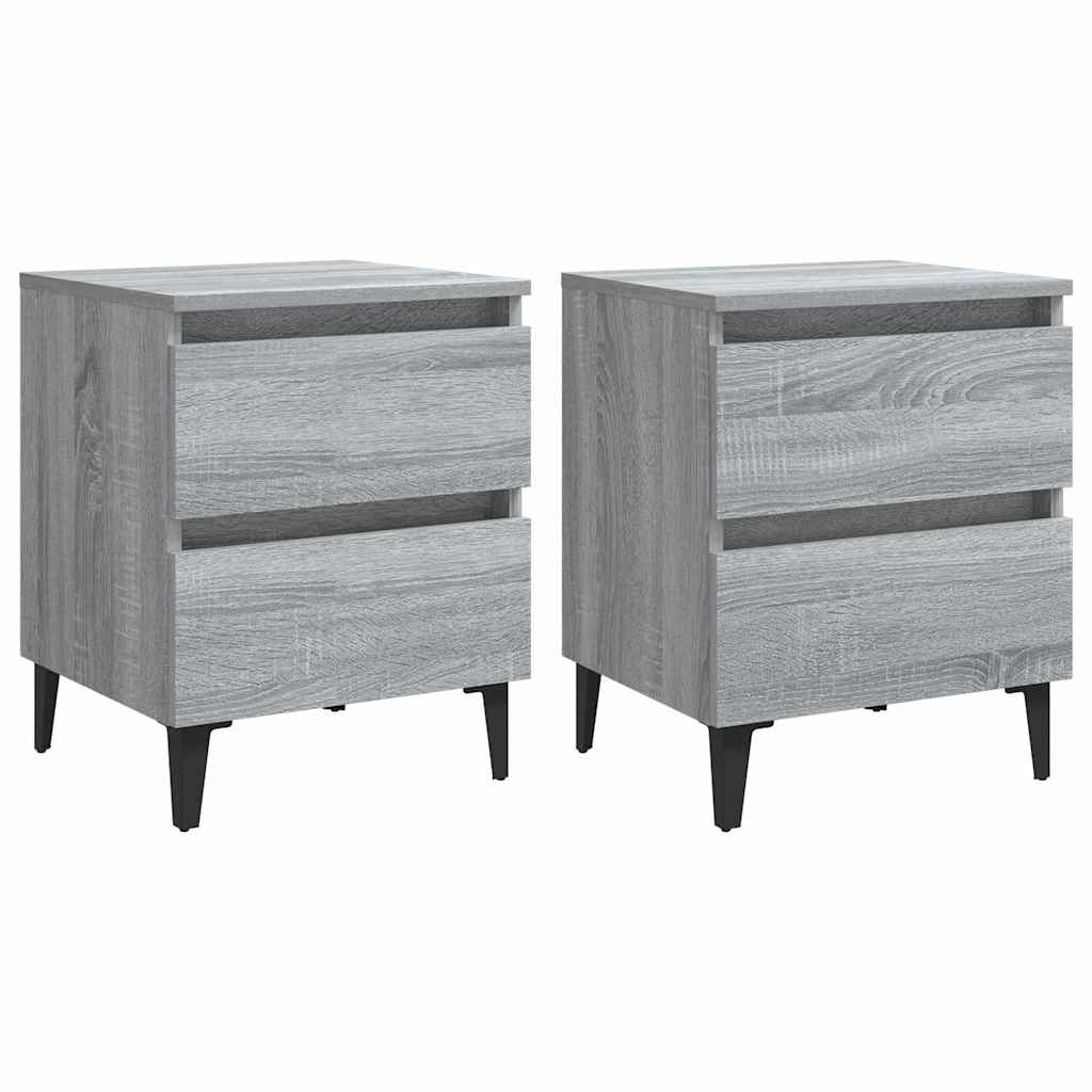sengeborde 2 stk. med metalben 40x35x50 cm grå sonoma-eg