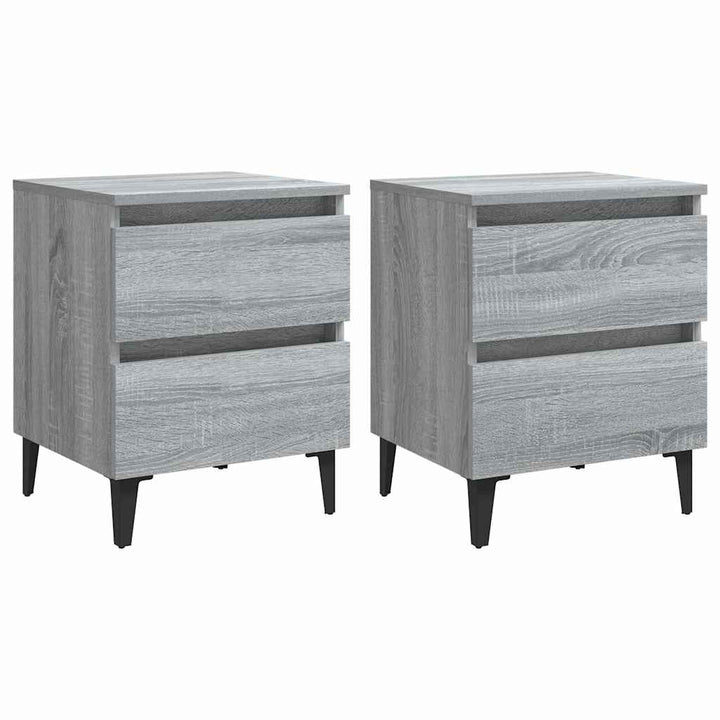 sengeborde 2 stk. med metalben 40x35x50 cm grå sonoma-eg