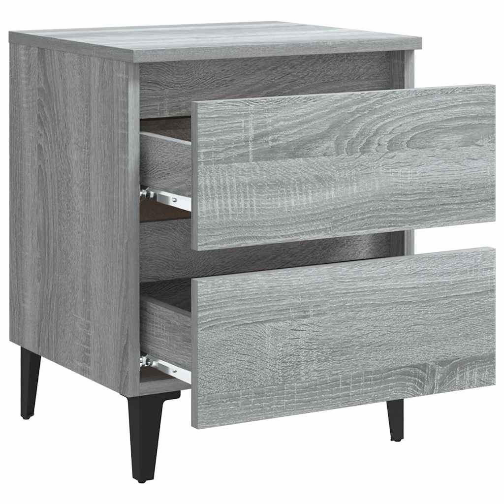 sengeborde 2 stk. med metalben 40x35x50 cm grå sonoma-eg