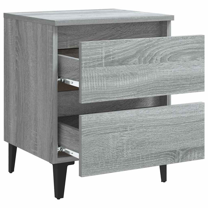 sengeborde 2 stk. med metalben 40x35x50 cm grå sonoma-eg