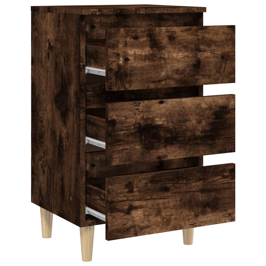 sengebord med massive træben 40x35x69 cm røget egetræsfarve