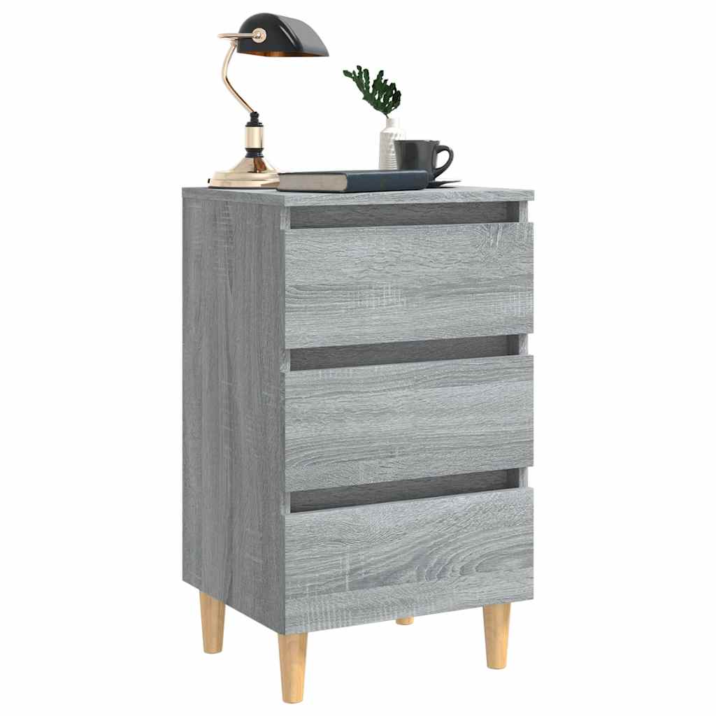sengebord med massive træben 40x35x69 cm grå sonoma-eg